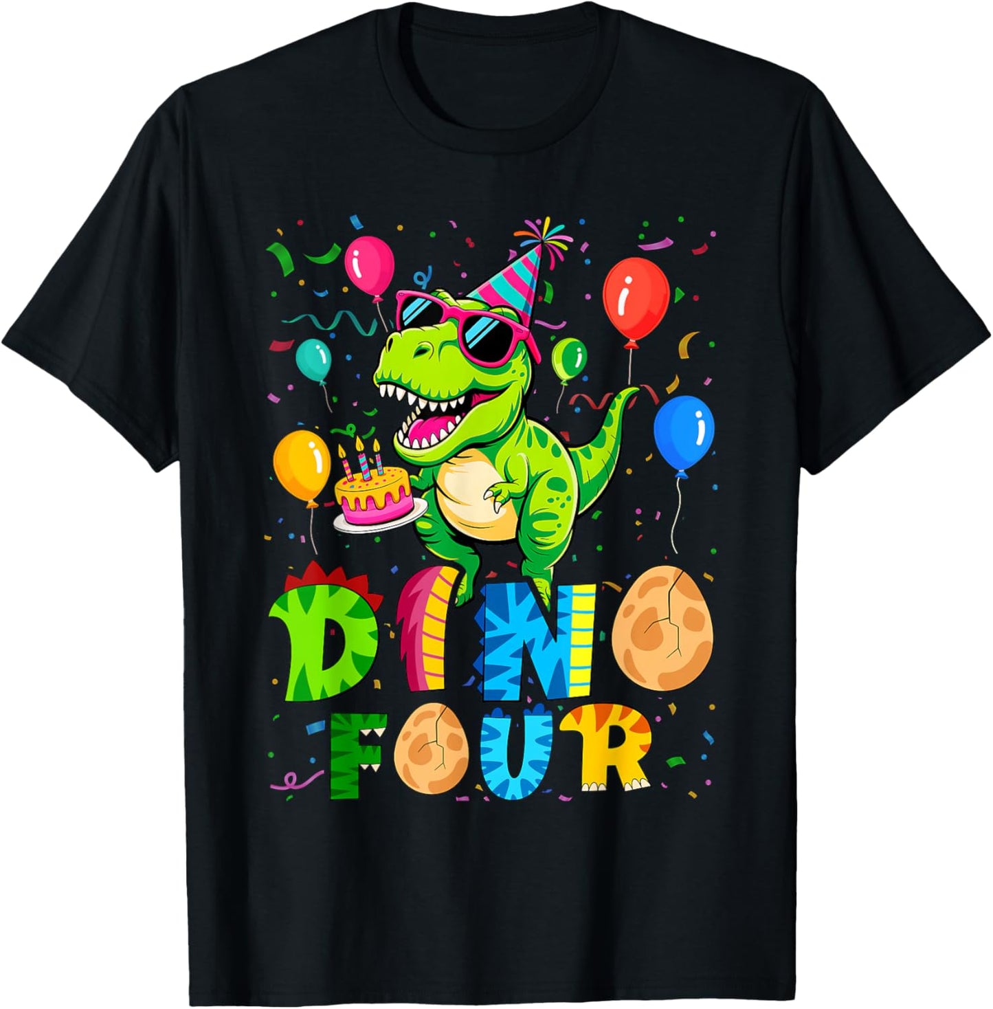 Dino Four Dinosaur 4th Birthday Matching Family T-Shirt - T-Shirt | Black