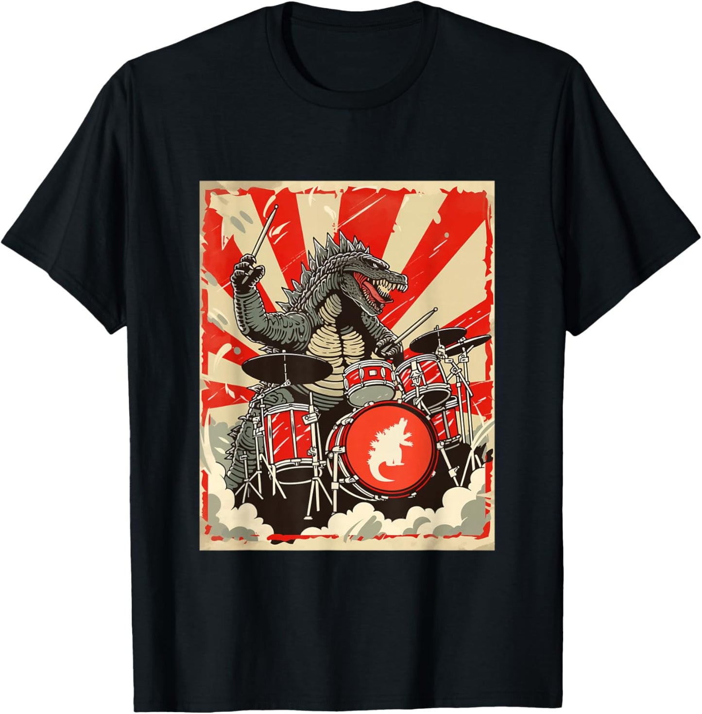 Japanese Monster Kaiju Smashing Drums Music T-Shirt - T-Shirt | Black