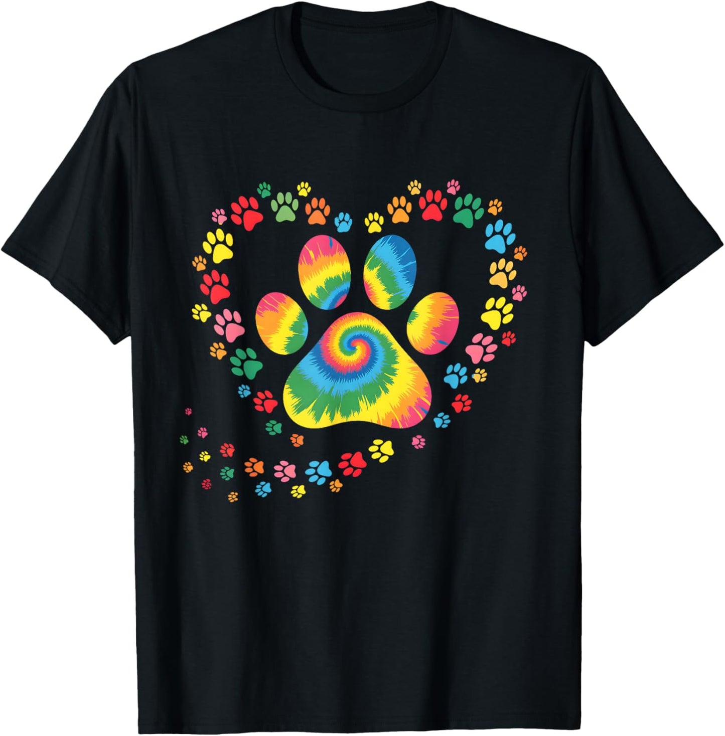 Tie Dye Dog Paw Heart Animal Lover Puppy Pet Mom Women Girls T-Shirt - T-Shirt | Black