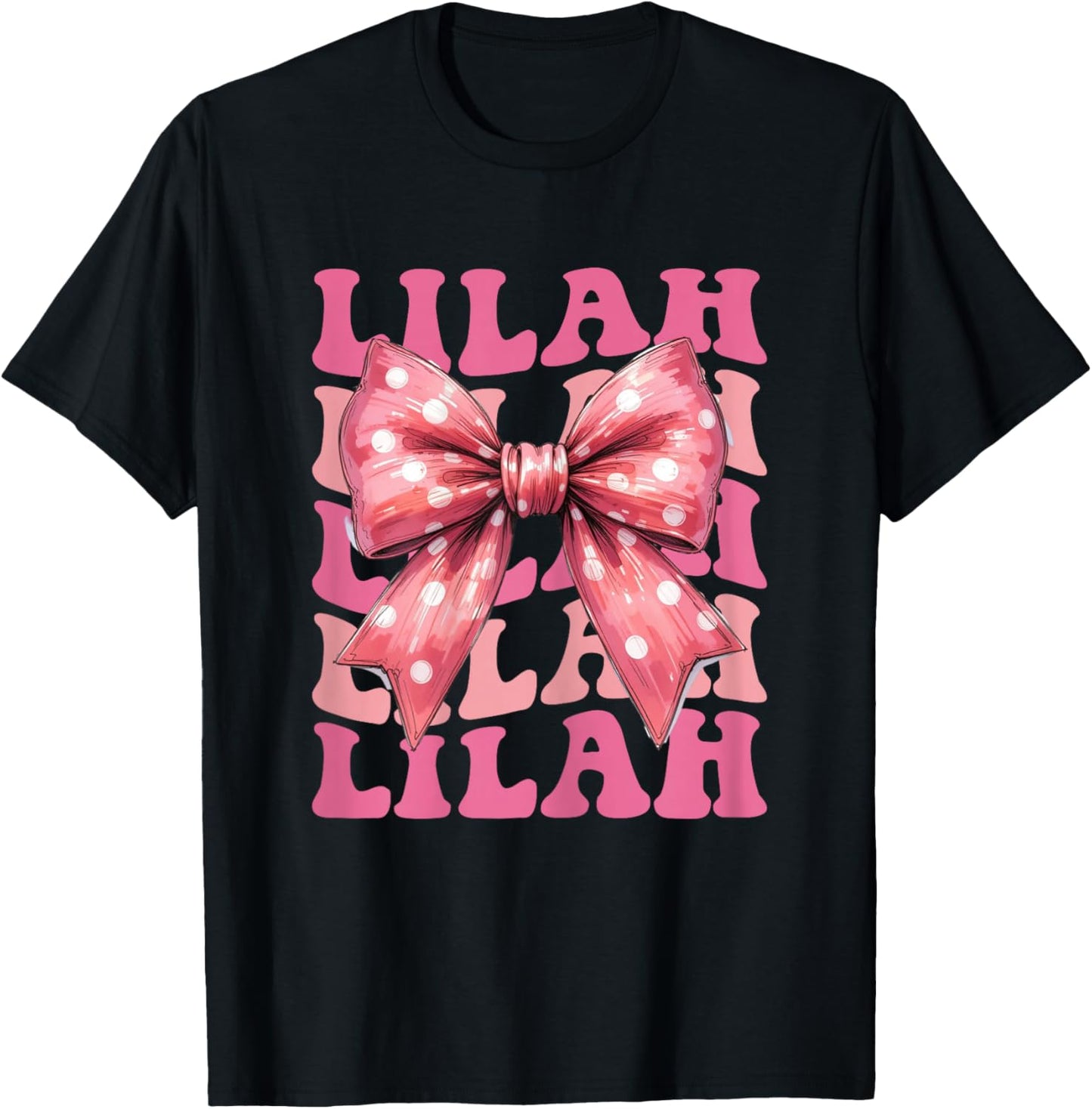 Lilah Name Coquette Bow Aesthetic Girls T-Shirt - T-Shirt | Black