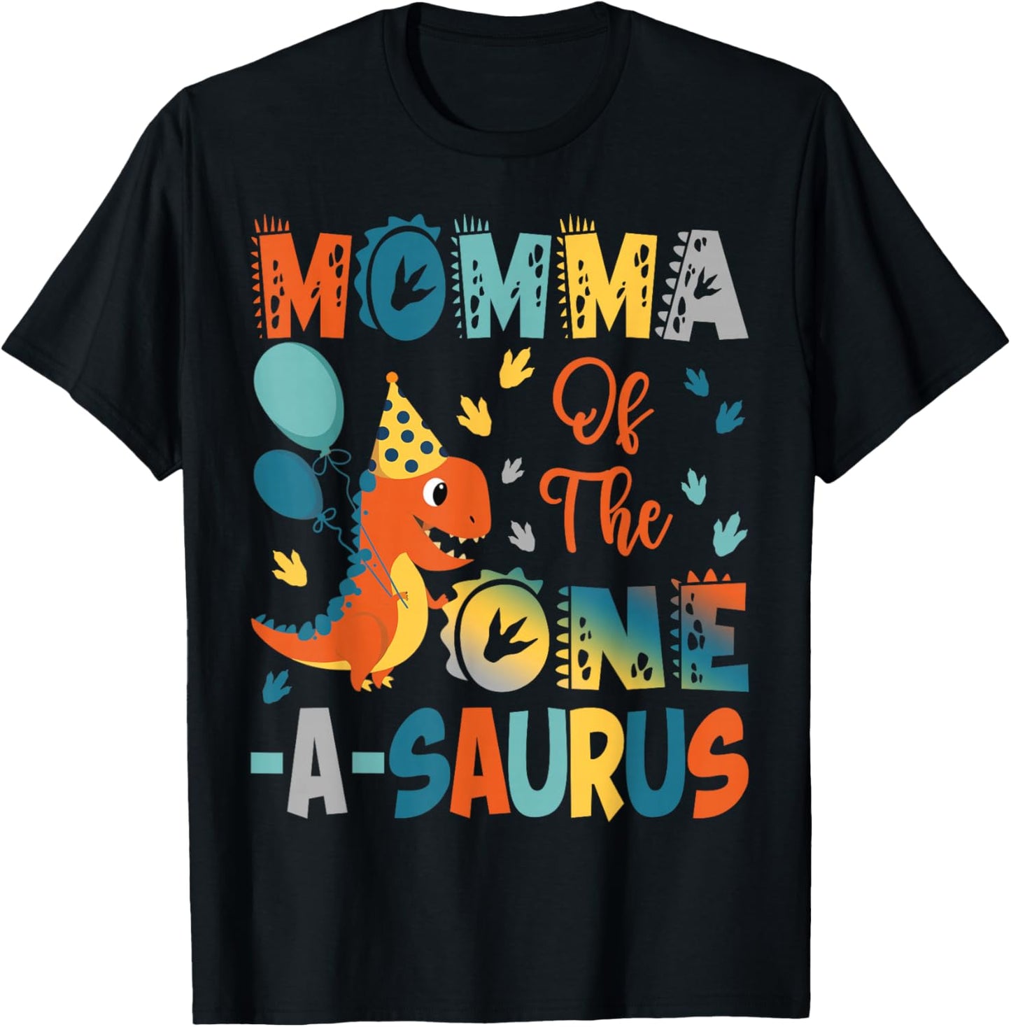 Momma Of The One-A-Saurus 2Nd Birthday Dinosaur Party T-Shirt - T-Shirt | Black