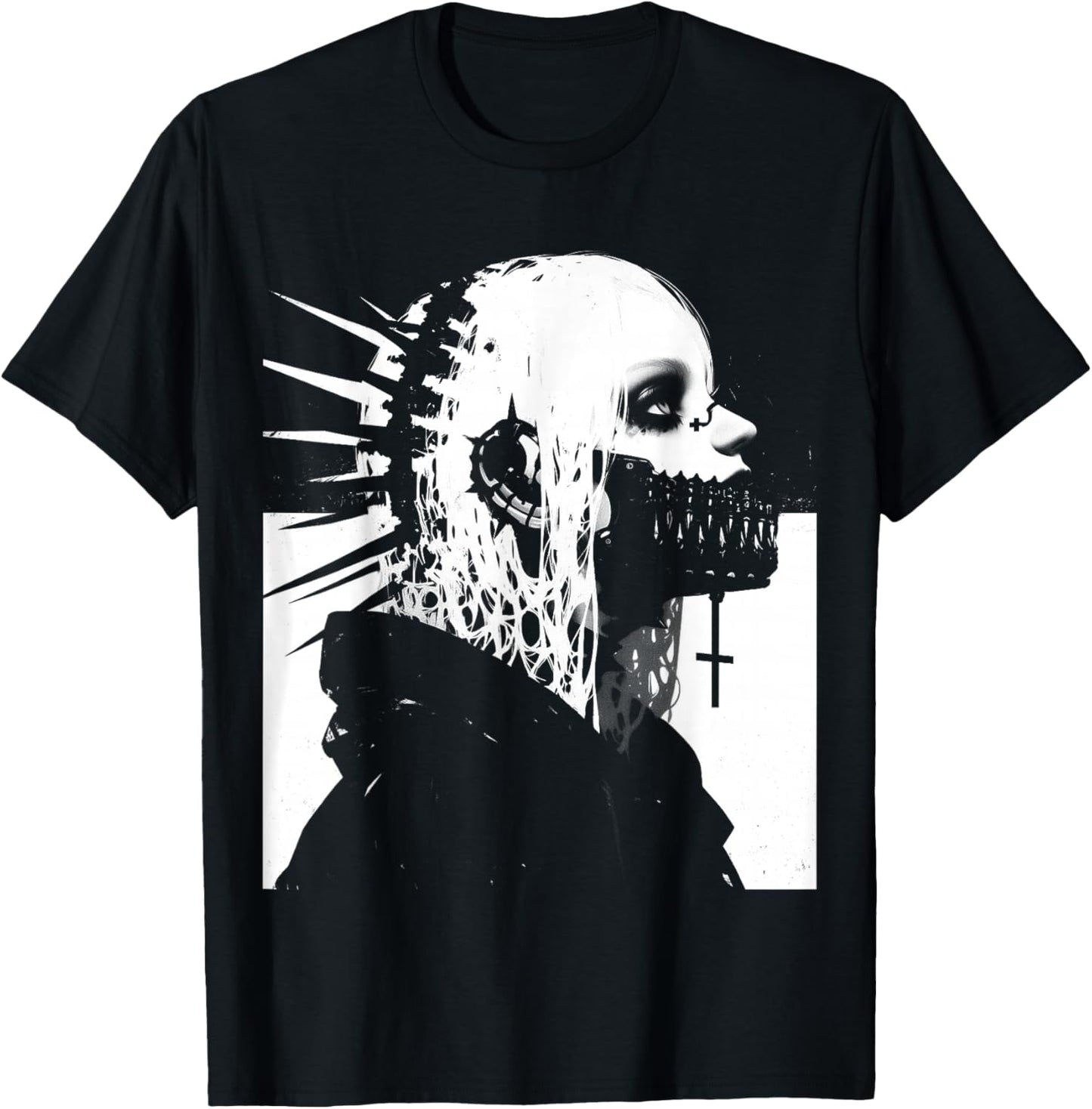 Horror Techwear Ghoul Girl Cybergoth Gothic Anime Manga T-Shirt - T-Shirt | Black