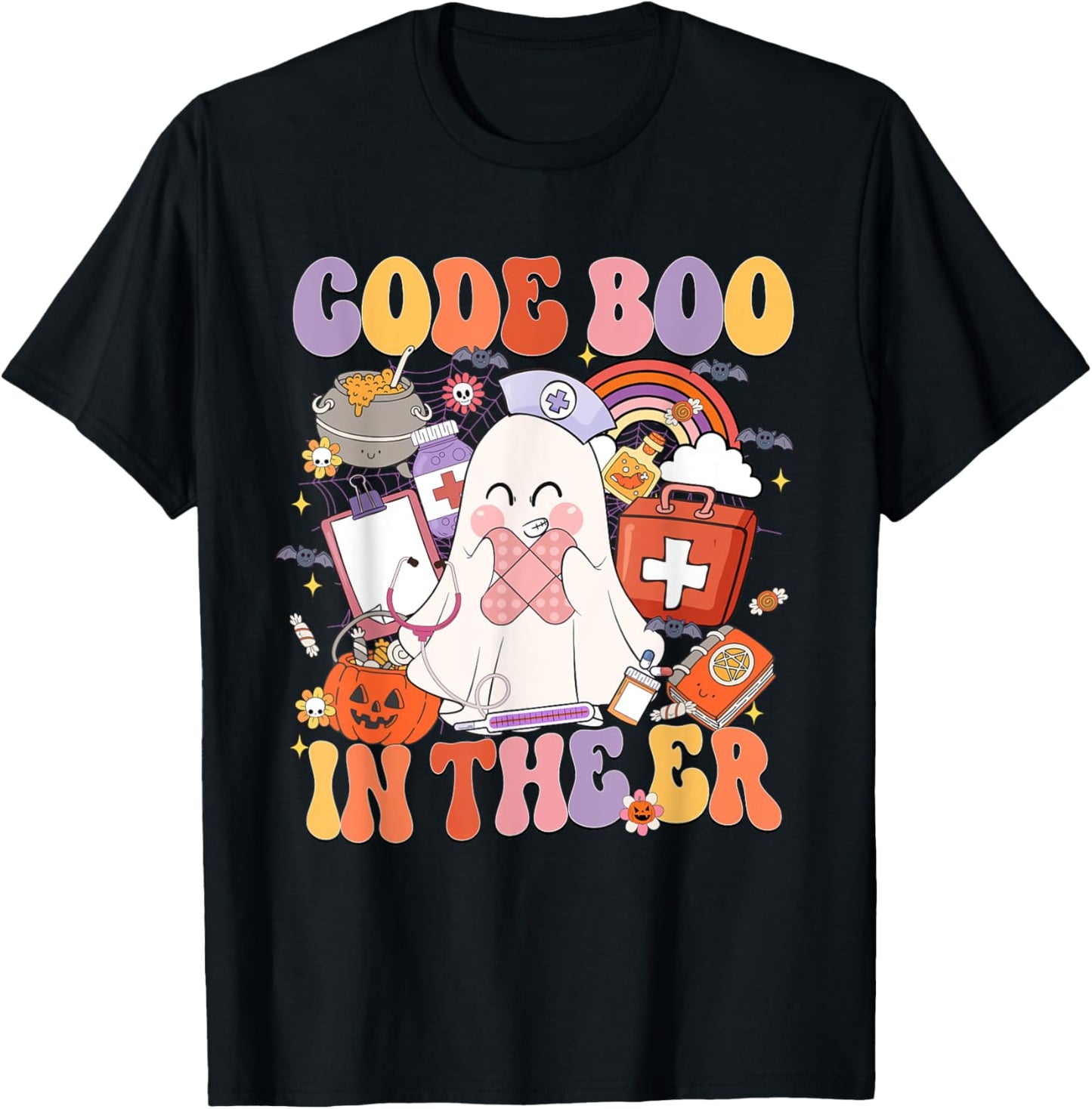 Code Boo In The ER Emergency Room Nurse Boo Halloween T-Shirt - T-Shirt | Black