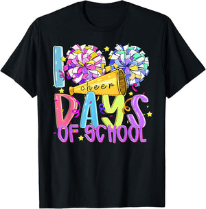 Colorful 100 Days of School Cheer Cheerleading Girl Women T-Shirt - T-Shirt | Black