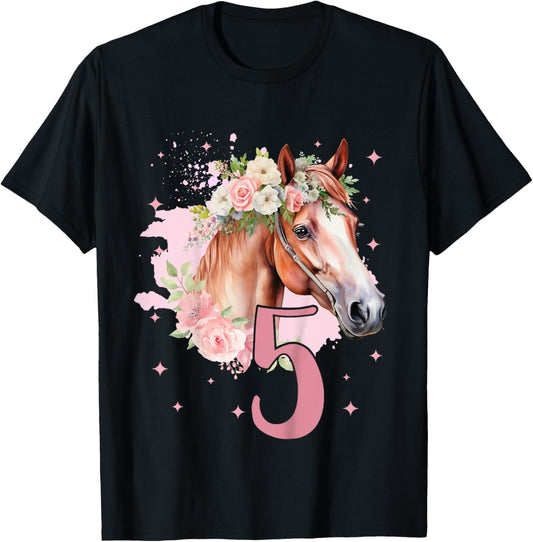 5th Birthday Horse Girl 5 Years Five Finally 5 Birthday T-Shirt - T-Shirt | Black