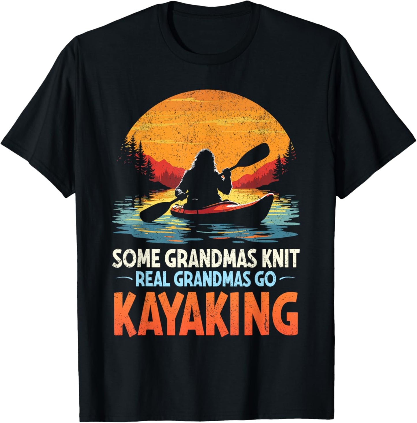 Some grandmas knit real grandmas go kayaking bigfoot retro T-Shirt - T-Shirt | Black