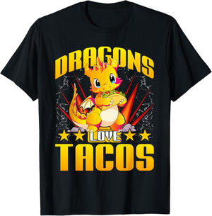 Dragons Love Tacos Shirt Adult Kids Dragon Lovers T-Shirt - T-Shirt | Black