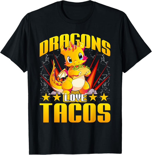 Dragons Love Tacos Shirt Adult Kids Dragon Lovers T-Shirt - T-Shirt | Black
