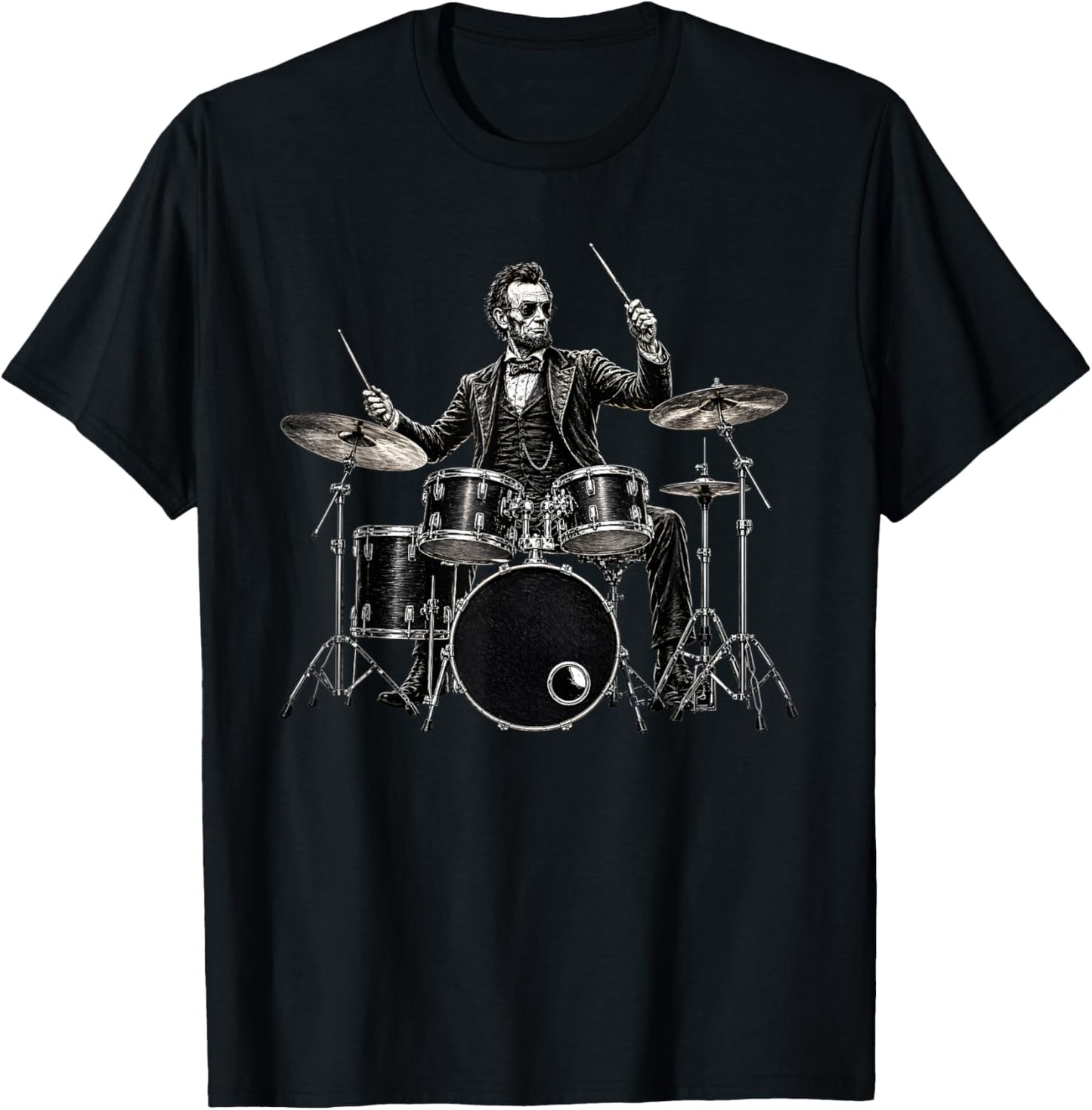 Abraham Lincoln Cool Drummer Playing Drum Set T-Shirt - T-Shirt | Black