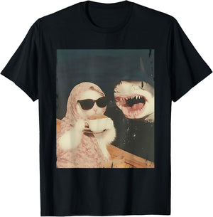 Funny Cat Shark Meme Cat Scarf Chilling Babushka Cat Women T-Shirt - T-Shirt | Black