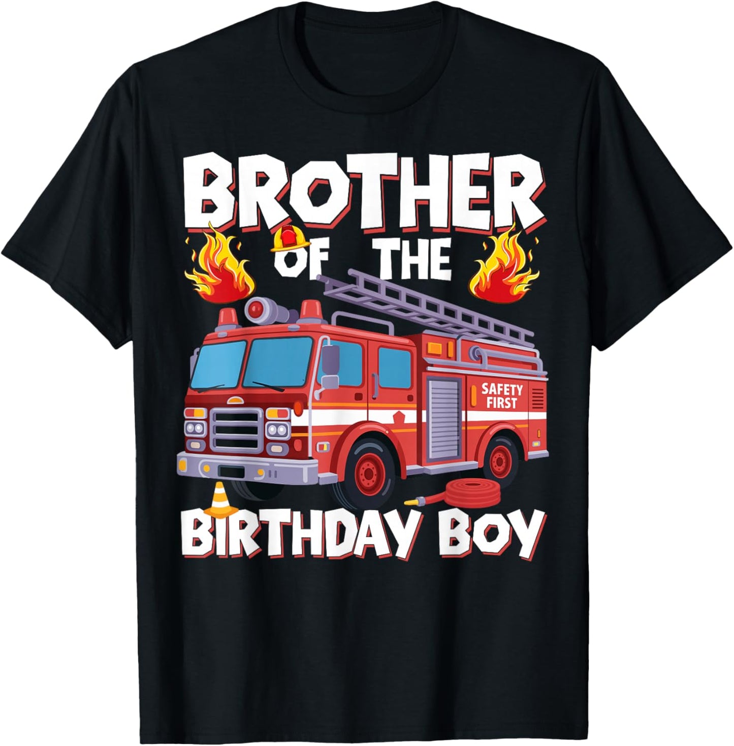 Brother of The Birthday Boy Fire Truck Firefighter Brother T-Shirt - T-Shirt | Black