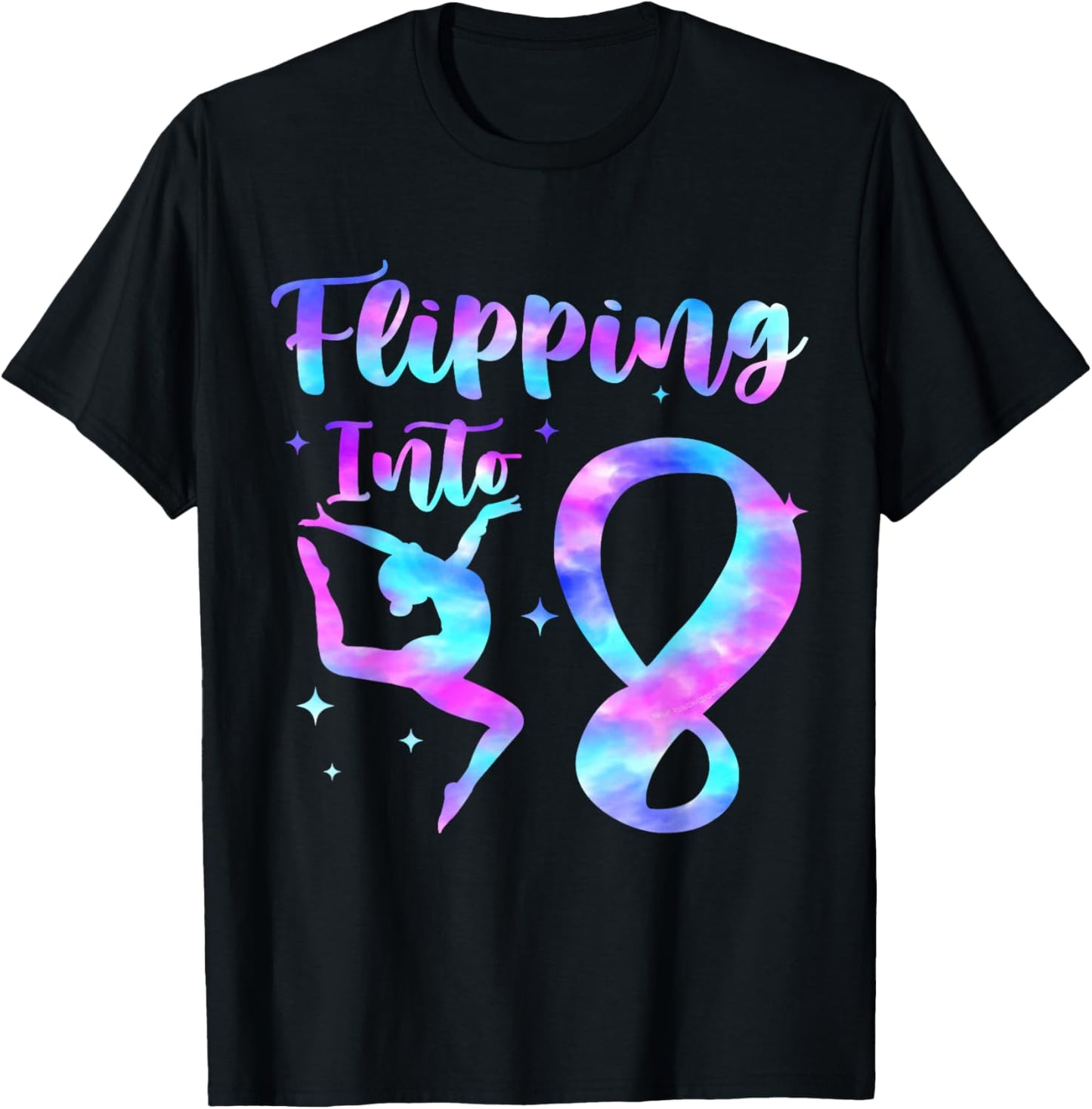 Flipping Into 8th Birthday Gymnastic 8 Year Old Girl Party T-Shirt - T-Shirt | Black