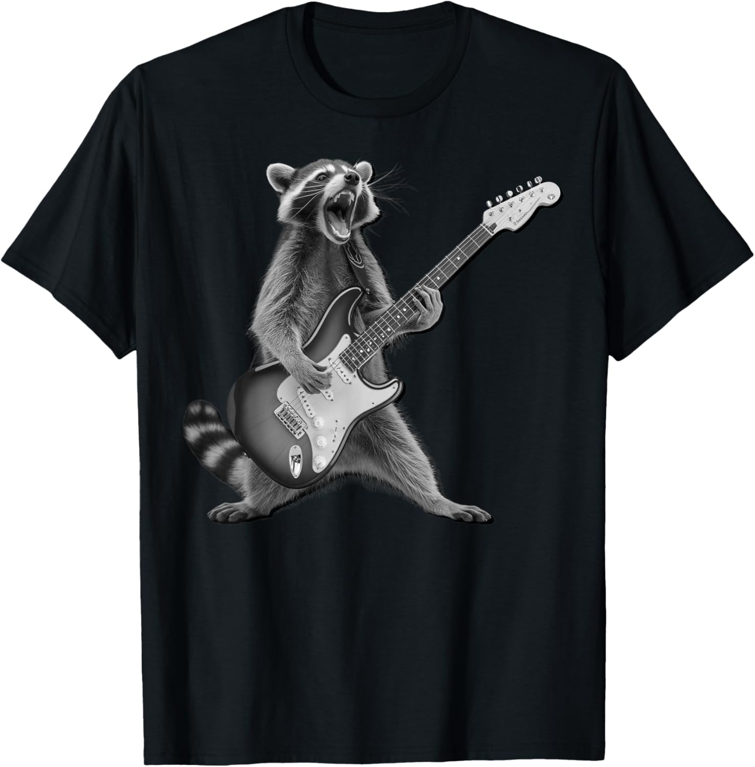 Raccoon Playing Guitar Rock and Roll Gifts Women Kid T-Shirt - T-Shirt | Black