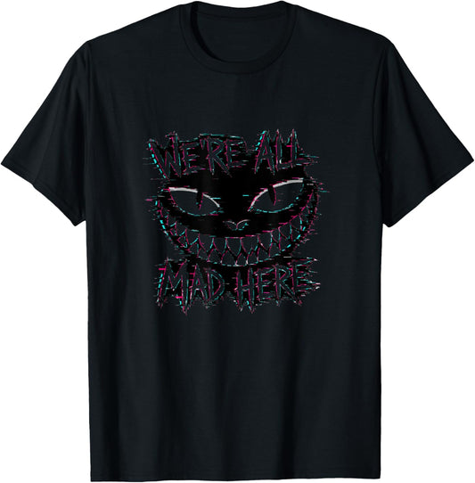 We're All Mad Here Glitch Cheshire Cat Smile T-Shirt - T-Shirt | Black