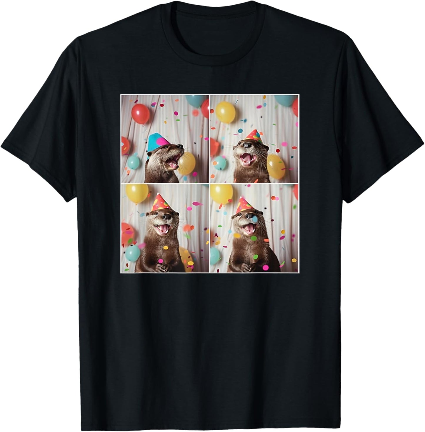 Cute Otter Face River Animal Colorful Sea Otter Birthday T-Shirt - T-Shirt | Black