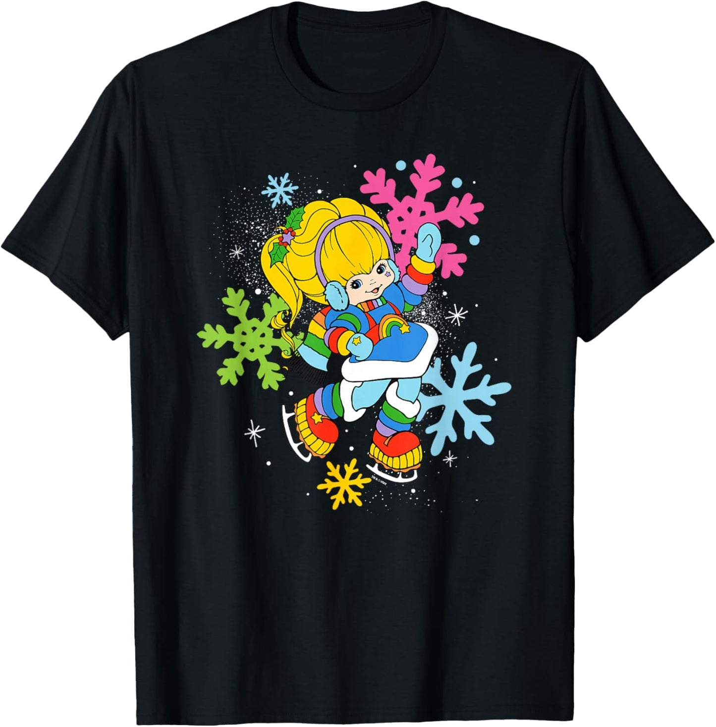 Rainbow Brite Christmas Colorful Snowflakes Portrait T-Shirt - T-Shirt | Black