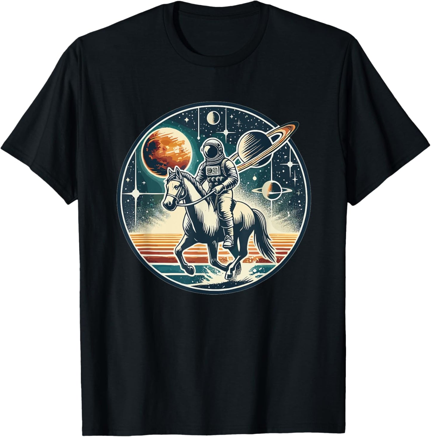 Space Cowboy Astronaut Riding Horse Cosmic Western Sci-Fi T-Shirt - T-Shirt | Black