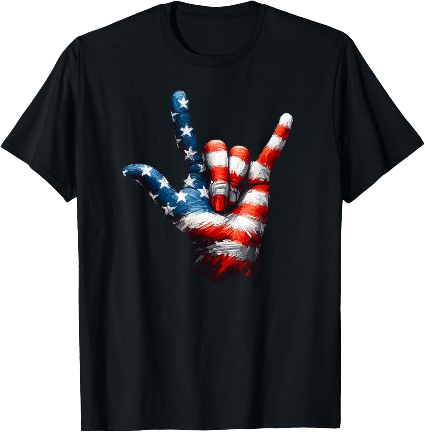ASL USA Flag 'Love Sign' for Independence and Veterans Day T-Shirt - T-Shirt | Black