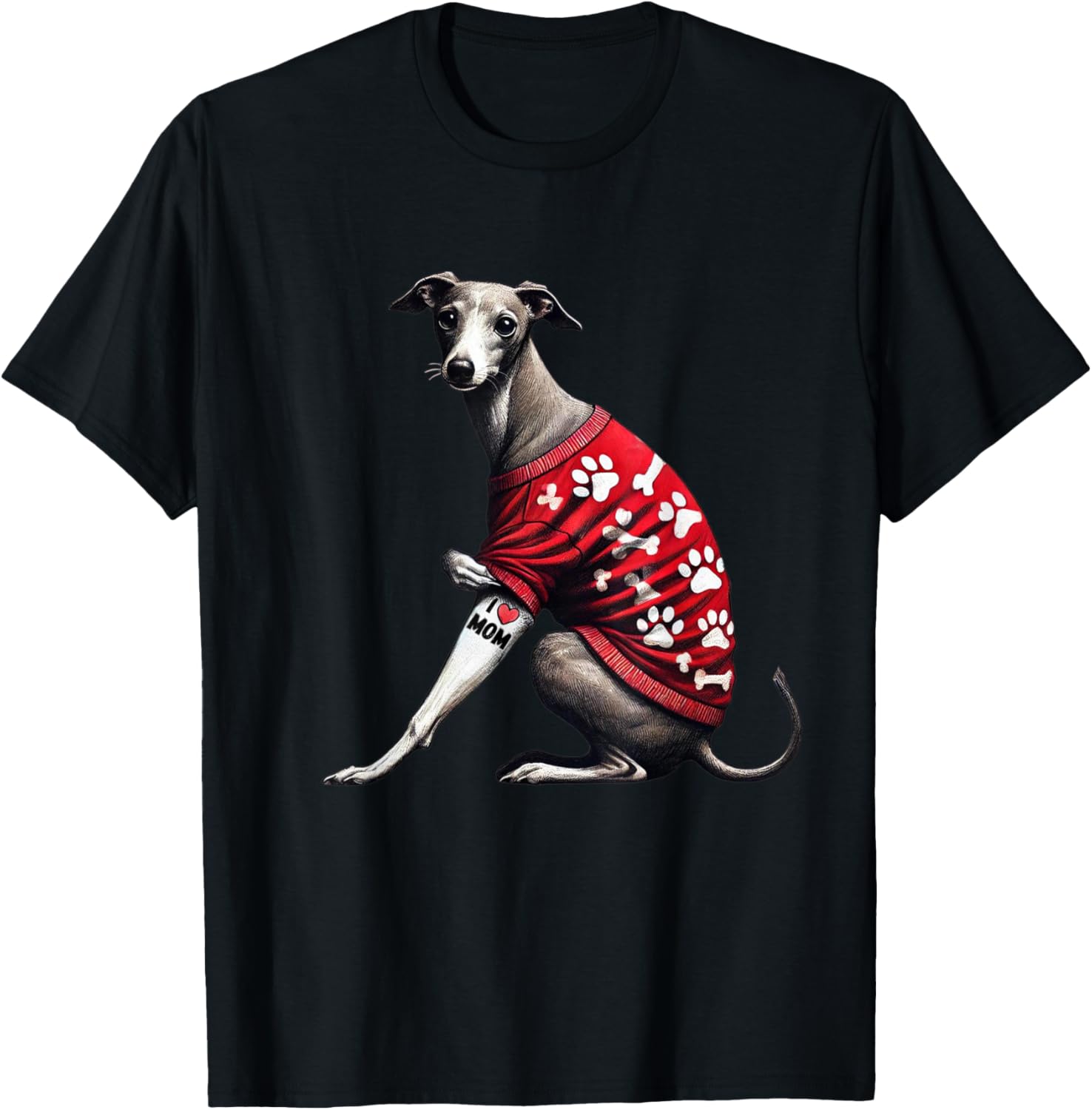 Funny I Love Mom Tattoo Italian Greyhound Mom T-Shirt - T-Shirt | Black