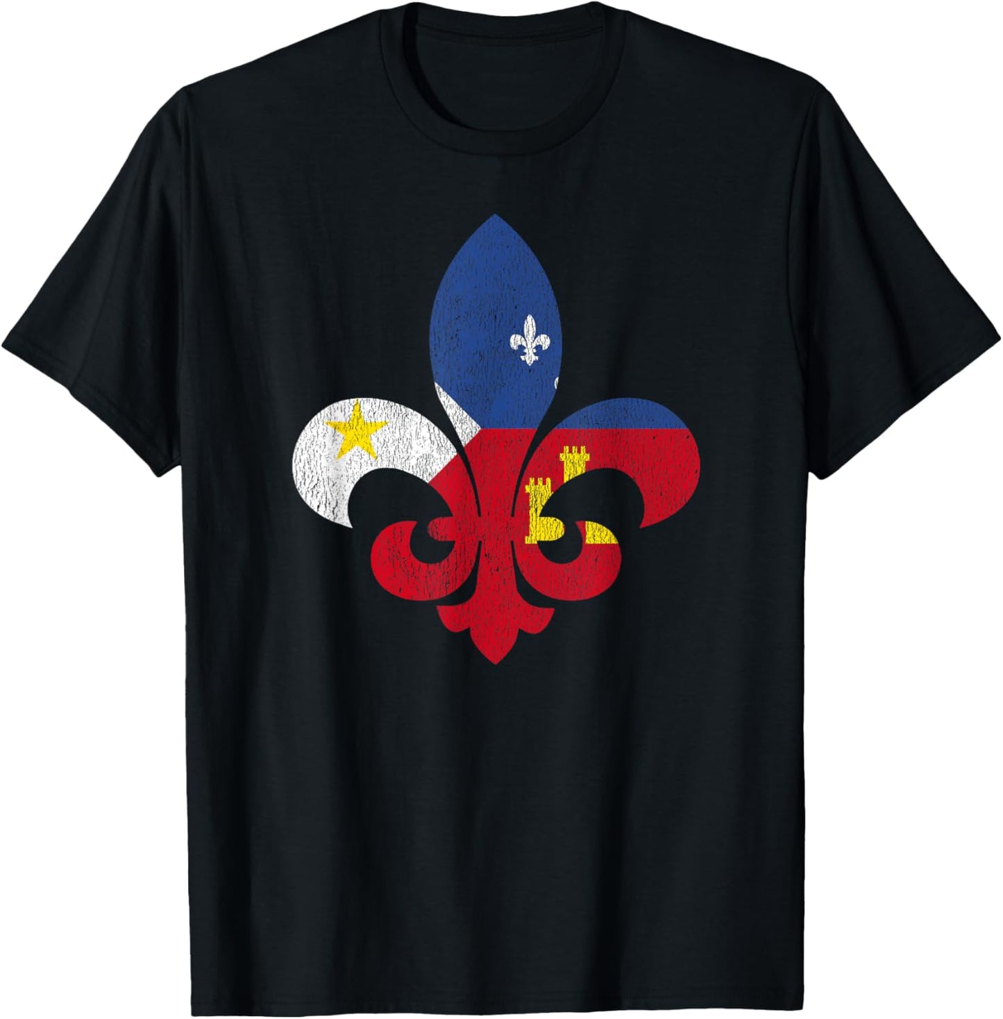 Louisiana Cajun Fleur Proud Acadiana French Flag T-Shirt - T-Shirt | Black