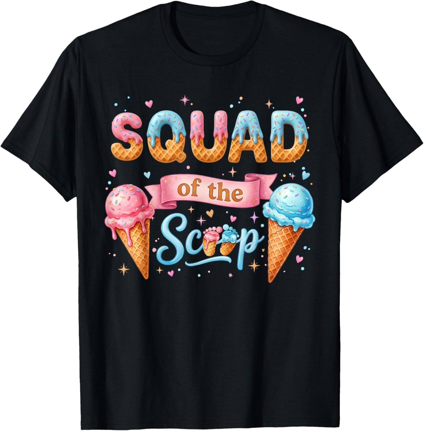 Squad of The Scoop Ice Cream Gender Reveal Baby Shower T-Shirt - T-Shirt | Black