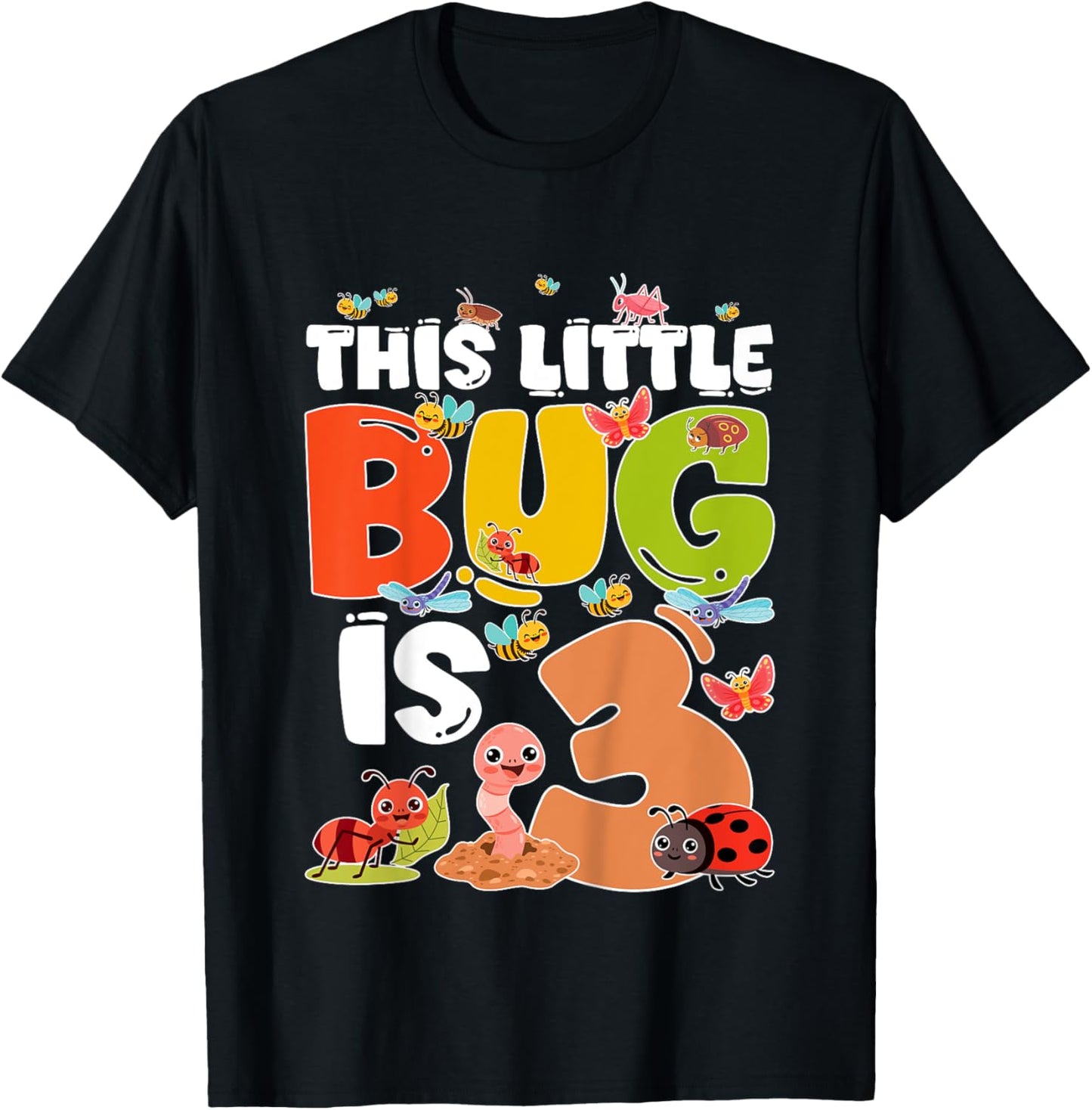 Kids 3rd Bug Birthday Three Year Old Bugs Birthday Insects T-Shirt - T-Shirt | Black