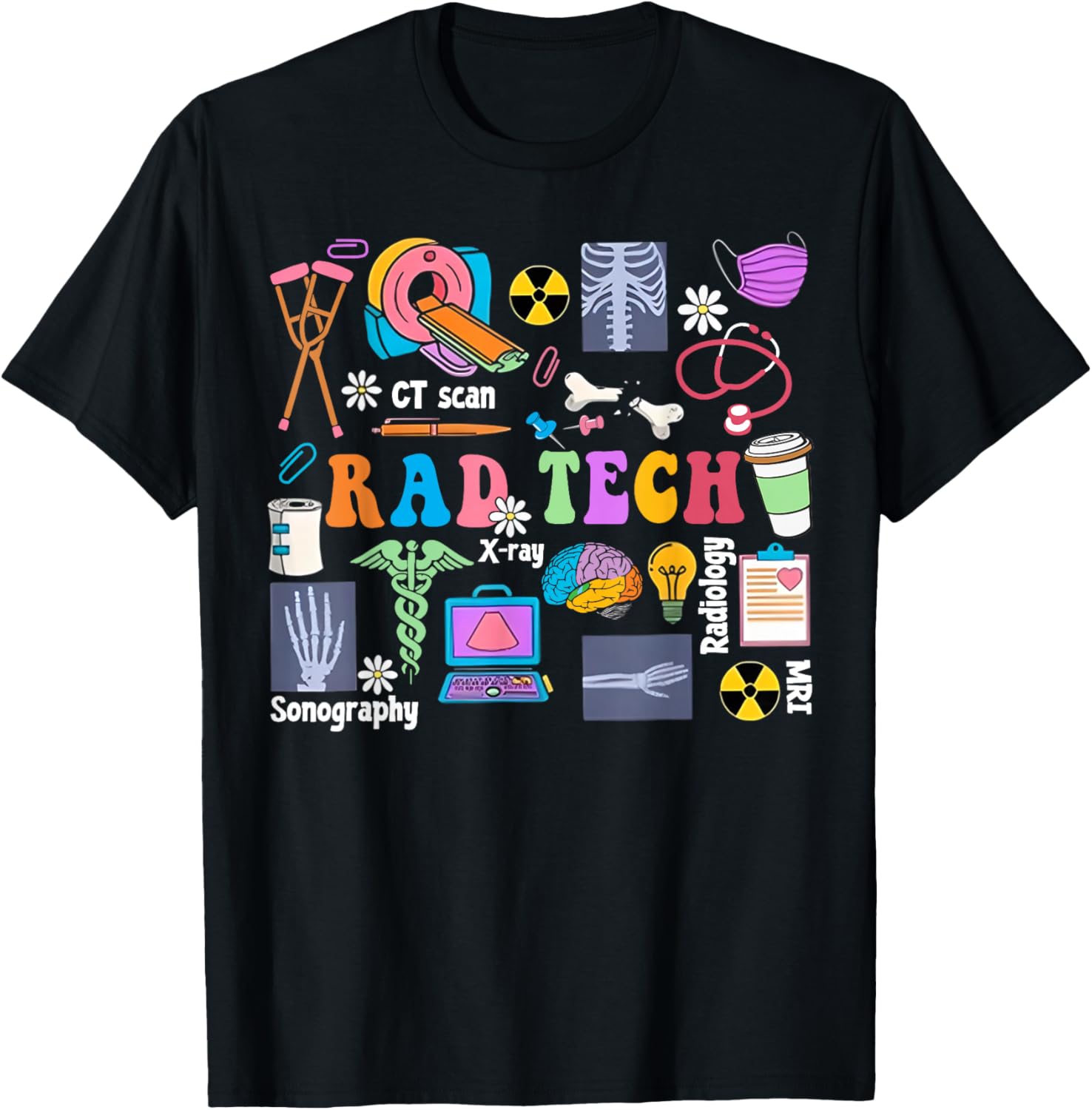 Cute Rad Tech Retro Groovy Radiology Technician X-Ray Tech T-Shirt - T-Shirt | Black