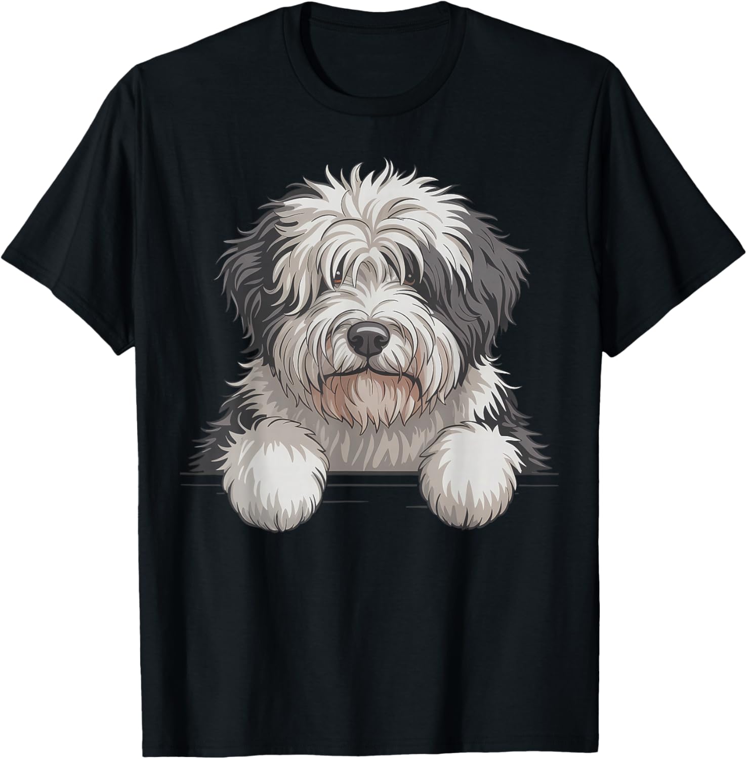 Old English Sheepdog Cute Peeking Bobtail Dog Lover T-Shirt - T-Shirt | Black