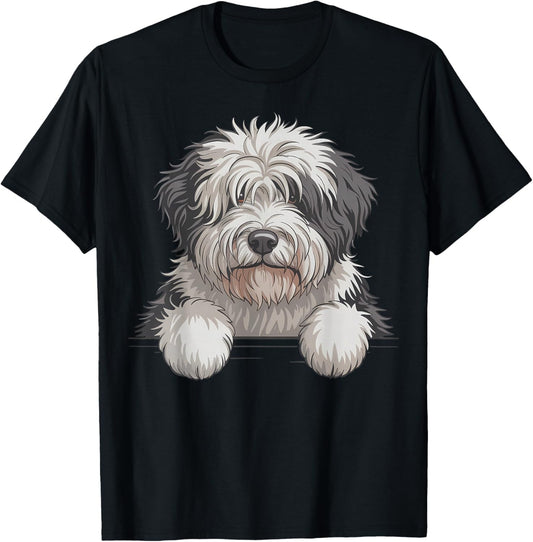 Old English Sheepdog Cute Peeking Bobtail Dog Lover T-Shirt - T-Shirt | Black