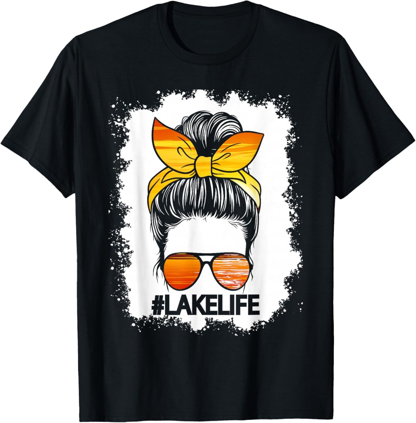 Lake Life Messy Bun Hair Girl Retro Lake Summer T-Shirt - T-Shirt | Black