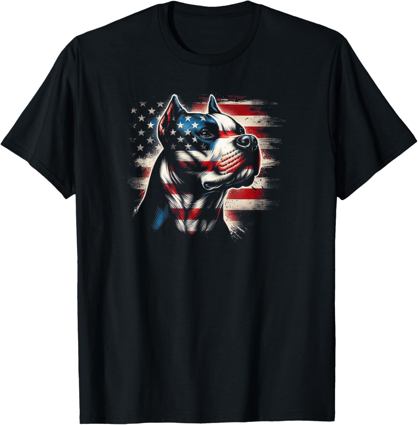 4th Of July American Flag Patriotic Pitbull Terrier T-Shirt - T-Shirt | Black