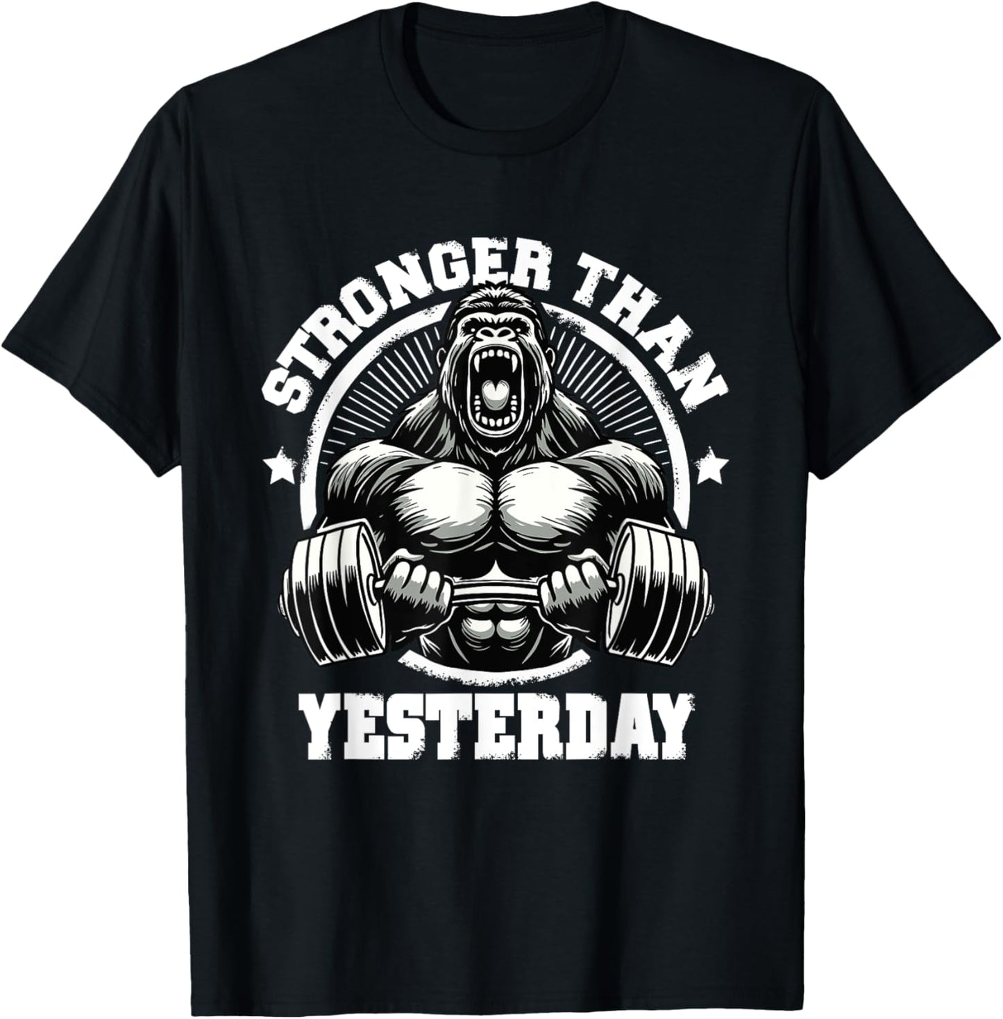 Stronger Than Yesterday Weightlifting Gym Quotes Gym Fitness T-Shirt - T-Shirt | Black