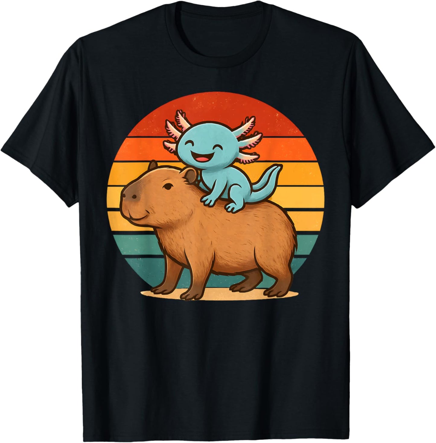 Funny Axolotl and Capybara Lover Graphic Kawaii Kids Boys T-Shirt - T-Shirt | Black