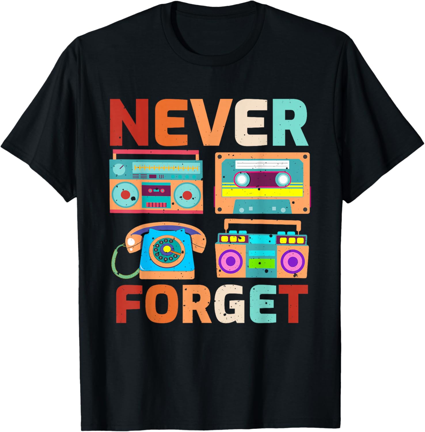 Never Forget 80's 90's Retro Cassette Tape Old-School Music T-Shirt - T-Shirt | Black