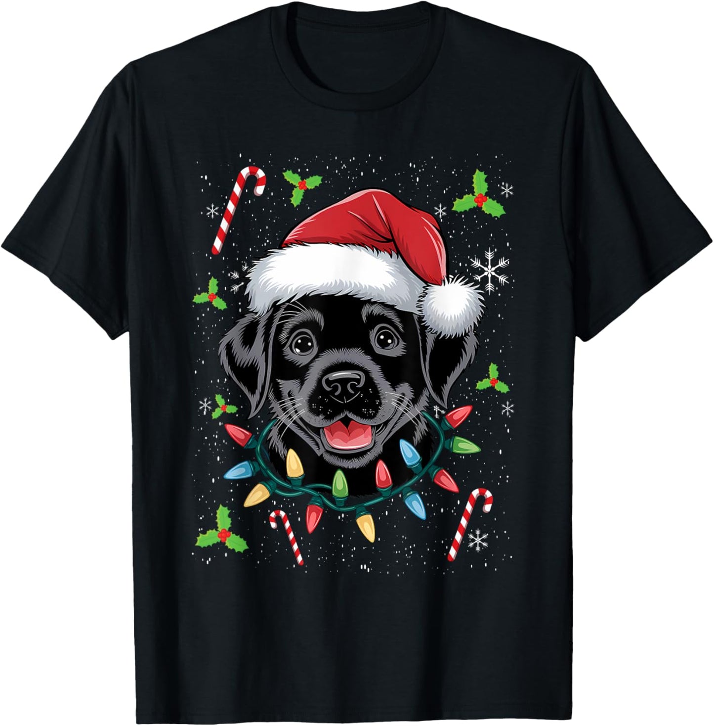 Black Lab Labrador Christmas Tree Light Pajama Dog Xmas Men Women Kids T-Shirt - T-Shirt | Black