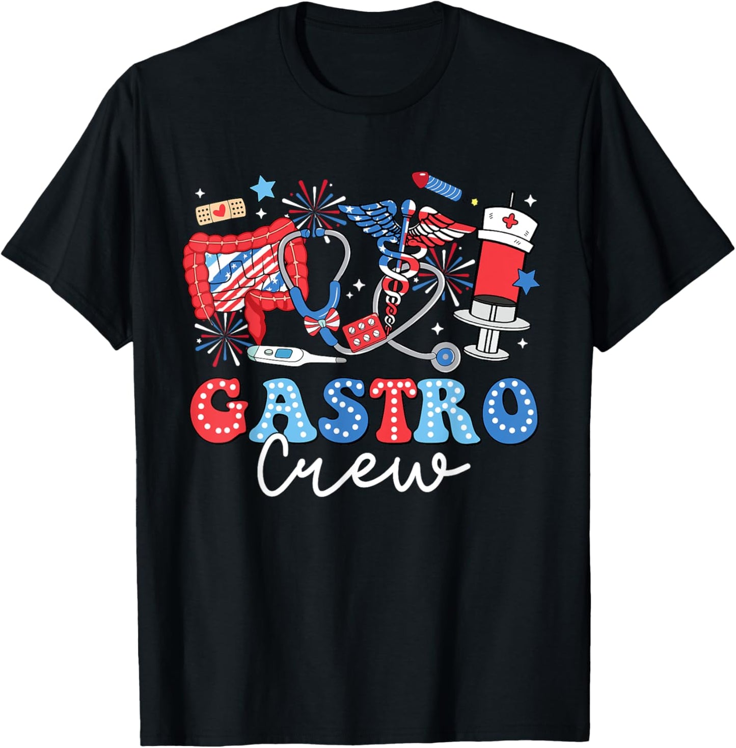 Groovy Gastro Crew Gastro Nurse USA Flag 4th Of July Men T-Shirt - T-Shirt | Black