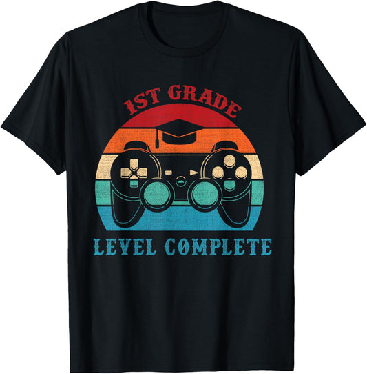 1st Grade Level Complete Gamer Class Of 2025 Graduation T-Shirt - T-Shirt | Black