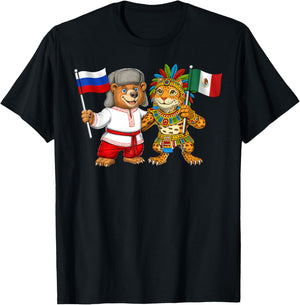 Russia Mexico Flag Proud Mexican Russian Roots T-Shirt - T-Shirt | Black