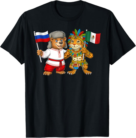 Russia Mexico Flag Proud Mexican Russian Roots T-Shirt - T-Shirt | Black
