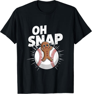 Oh Snap Christmas Baseball Gingerbread T-Shirt - T-Shirt | Black