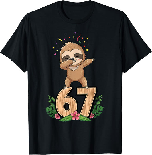 Six Seven Meme Dabbing Baby Faultier 67 Lustiges Gen Z Alpha T-Shirt - T-Shirt | Black