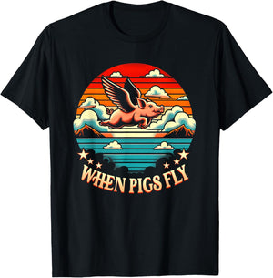 Vintage Sunset When Pig Fly 1600s Funny Saying Humorous T-Shirt - T-Shirt | Black