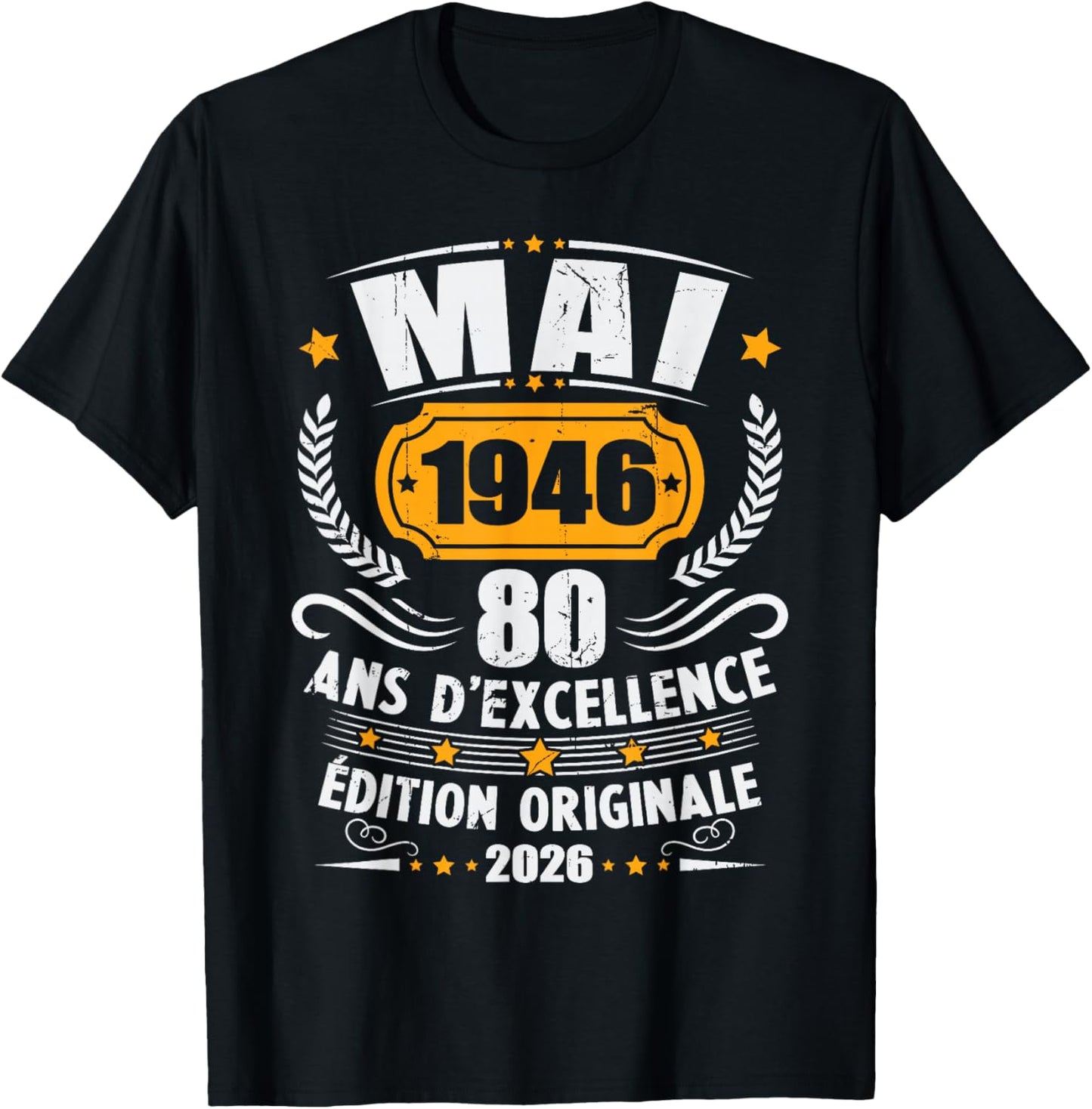 Vintage Mai 1946 Cadeau Anniversaire 80 Ans Hommes Femmes T-Shirt - T-Shirt | Black