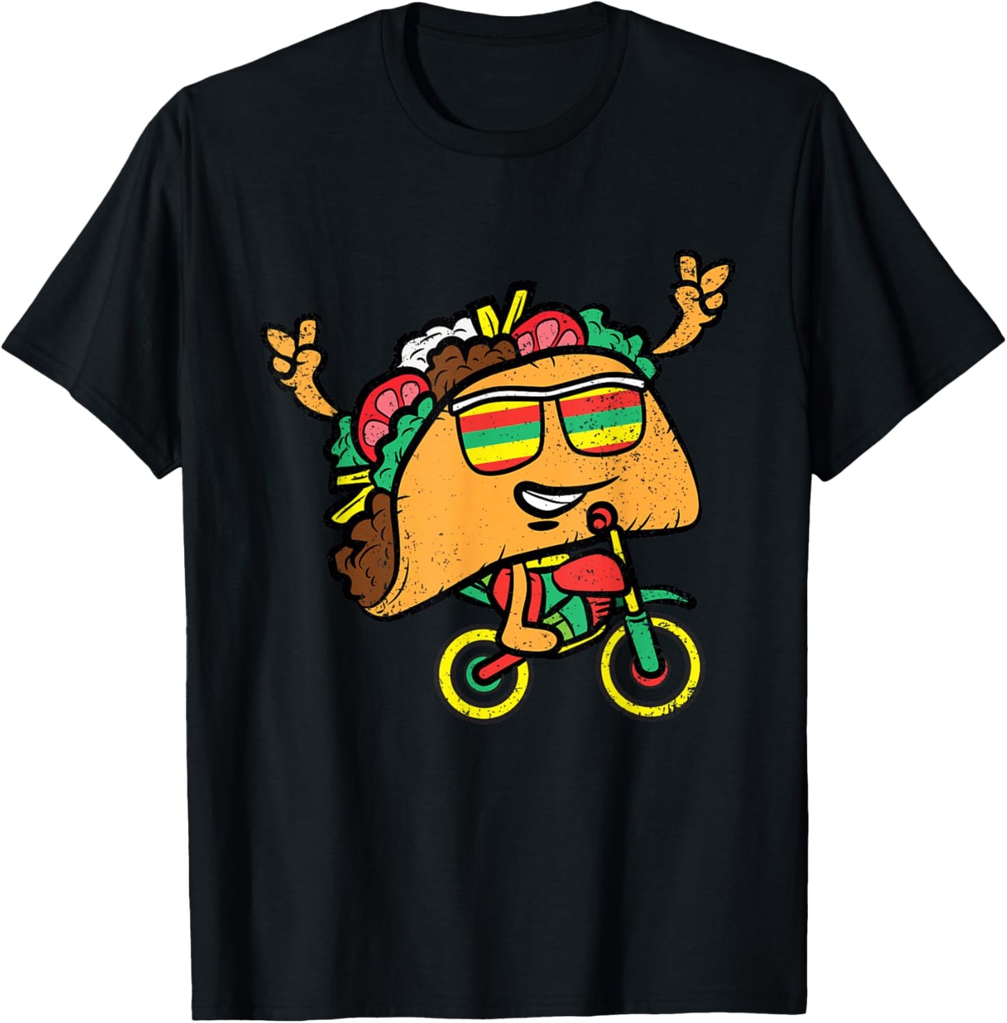 Taco Riding Bicycle Cinco De Mayo Mexican Fiesta Bike T-Shirt - T-Shirt | Black
