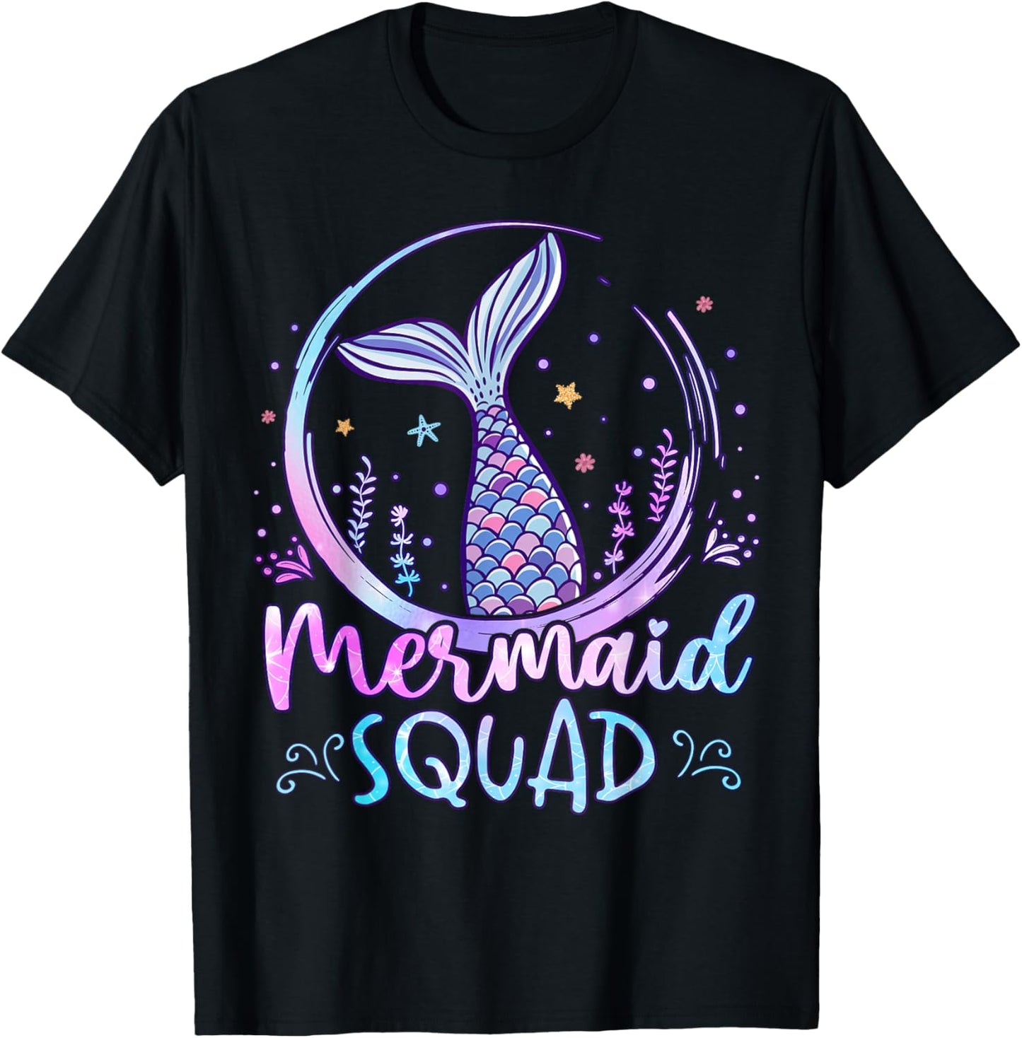 Mermaid Birthday Squad Party Girls Women Mermaid T-Shirt - T-Shirt | Black