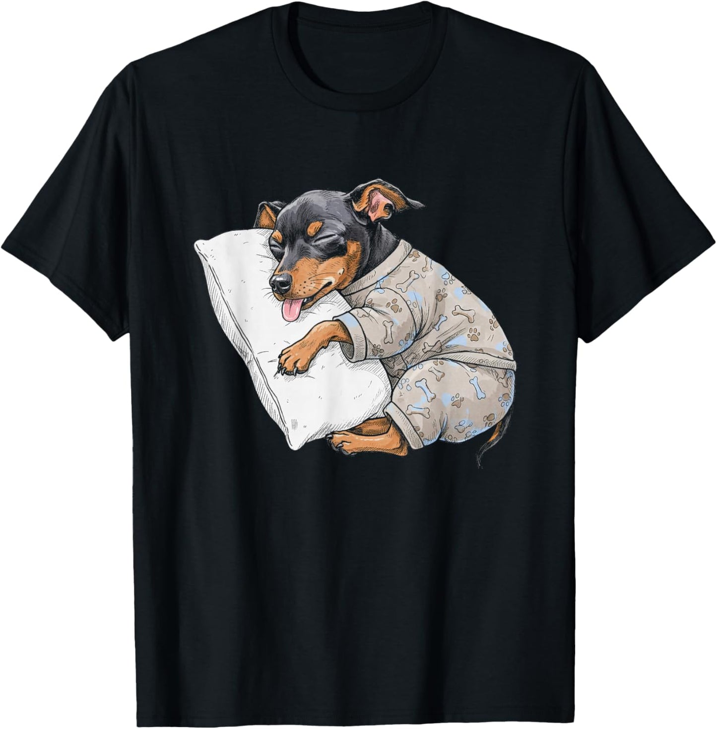 Funny Sleepy Miniature Pinscher Pajama Adults Kids Min Pin T-Shirt - T-Shirt | Black