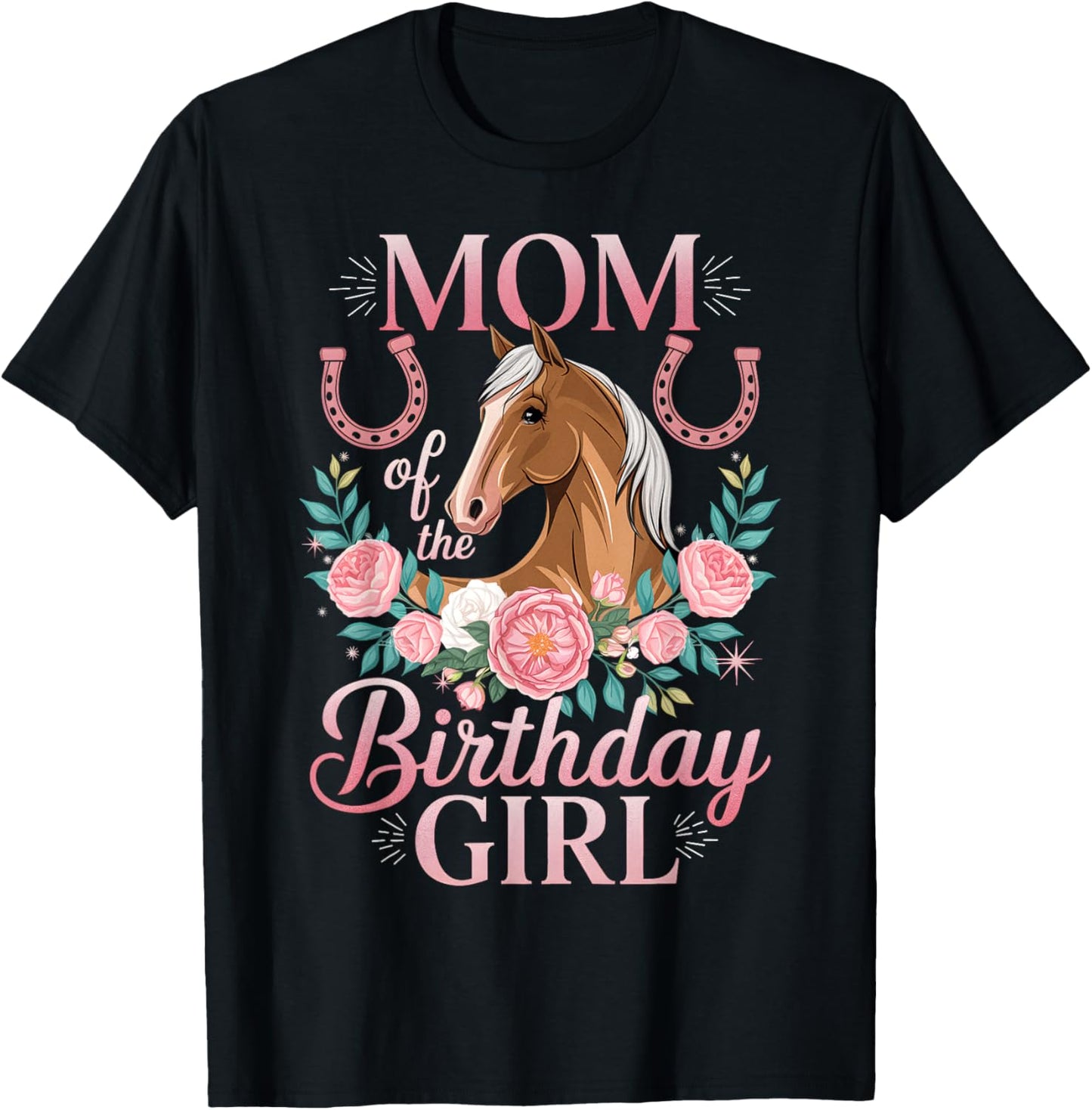 Cute Horse Face Floral Daughter Girl Birthday Mom Women T-Shirt - T-Shirt | Black