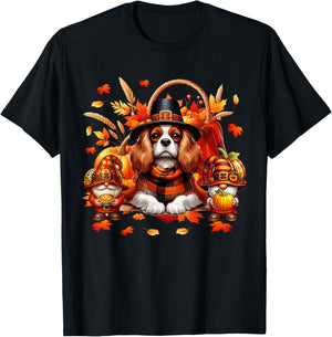 Thanksgiving Cavalier King Charles Spaniel With Gnomes Fall T-Shirt - T-Shirt | Black