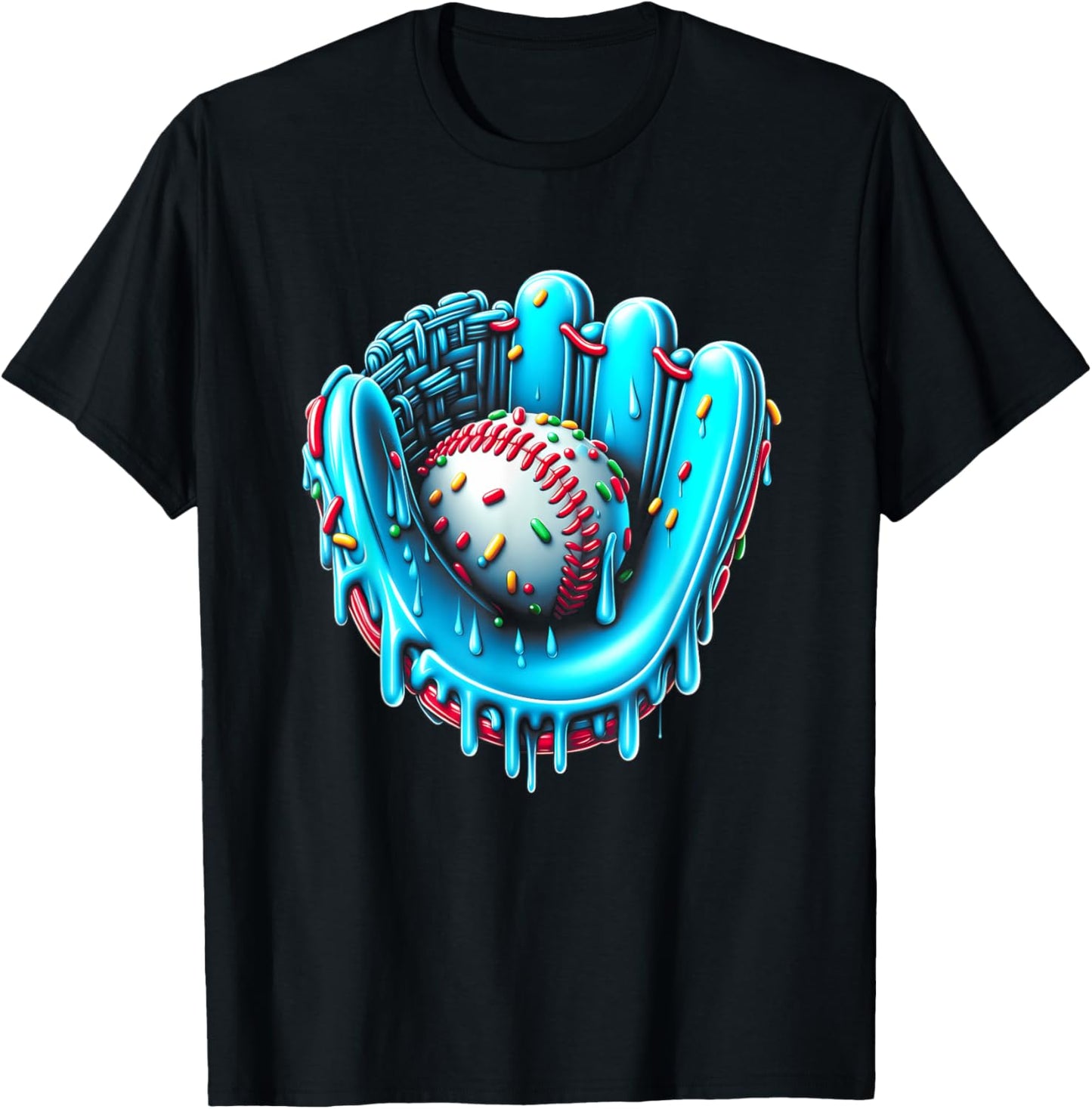 Ice Cream Drip Baseball Bat With SprinklesDrip Cone Glove T-Shirt - T-Shirt | Black