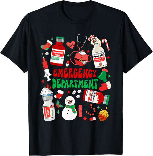 Christmas Emergency Room ER RN Nurse Department Healthcare T-Shirt - T-Shirt | Black